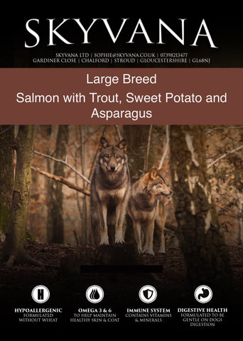 Grain Free Large Breed Salmon with Trout, Sweet Potato & Asparagus (6kg, 8kg, 12kg, 15kg) - Skyvana Ltd